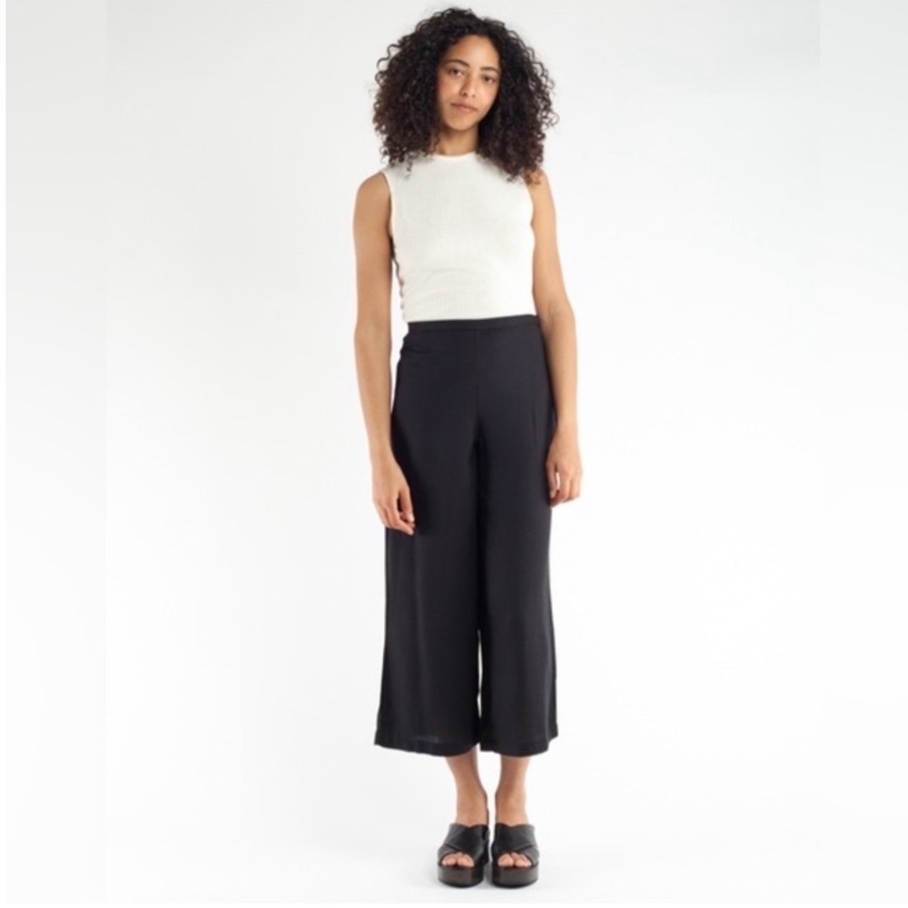 Ali Golden Black Wide Leg Crop Pants High Rise Cotton Trousers Size Large
